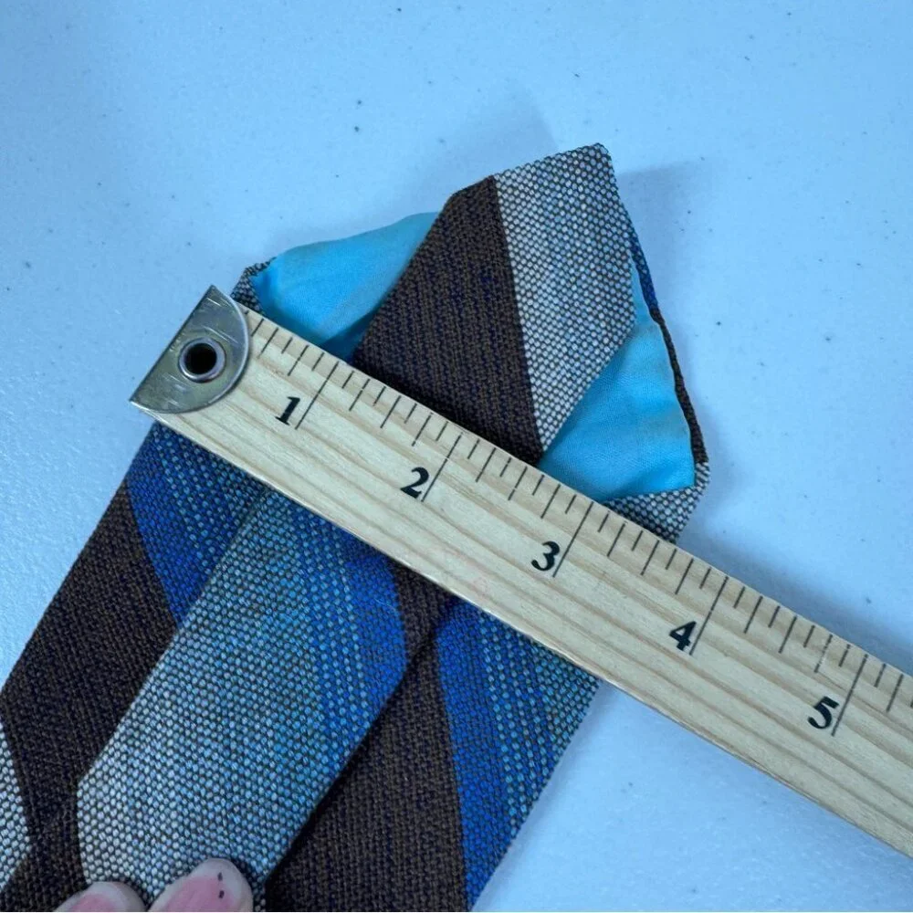 Madawaska Weavers Wool Striped Brown and Blue Men's Tie Vintage Handmade Canada